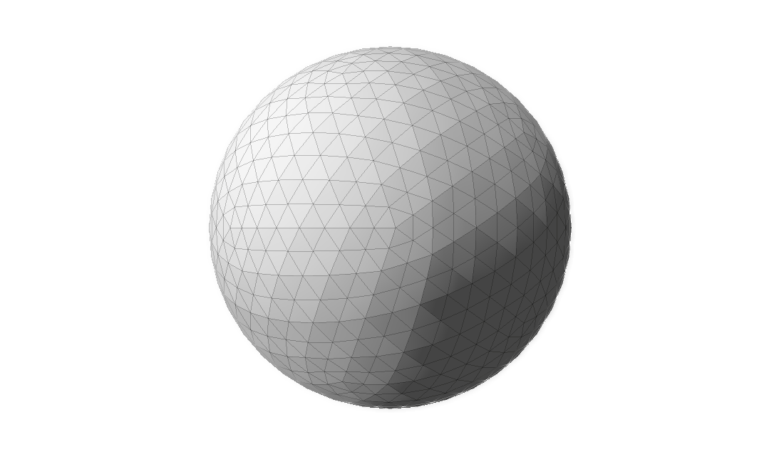 A white sphere composed by a mesh of equilateral triangles with gray edges. Transparent background